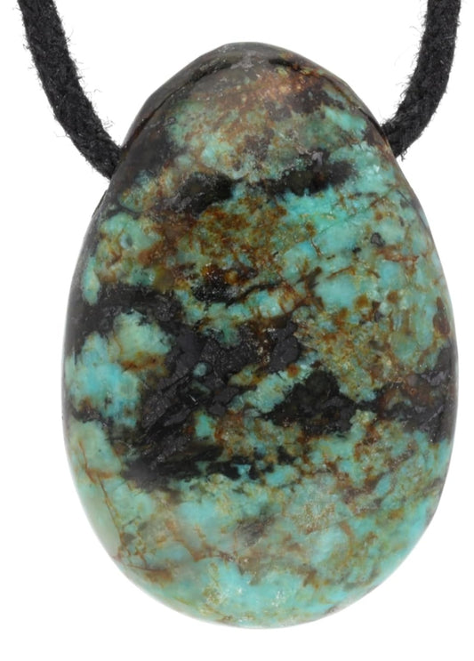 Halskette Türkis Tropfenform, 3x2cm, Baumwollband