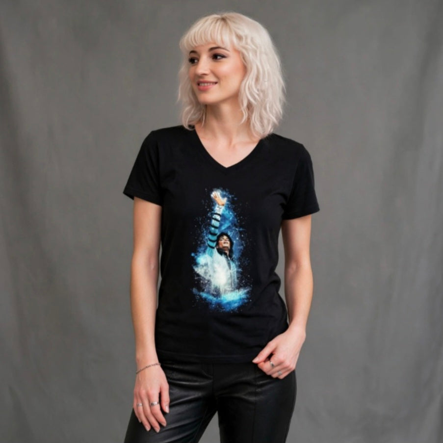T-Shirt Michael Jackson, Baumwolle, V-Ausschnitt