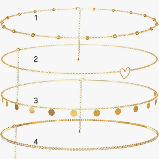 Bauchkette Messing, 18K vergoldet, 75+25cm