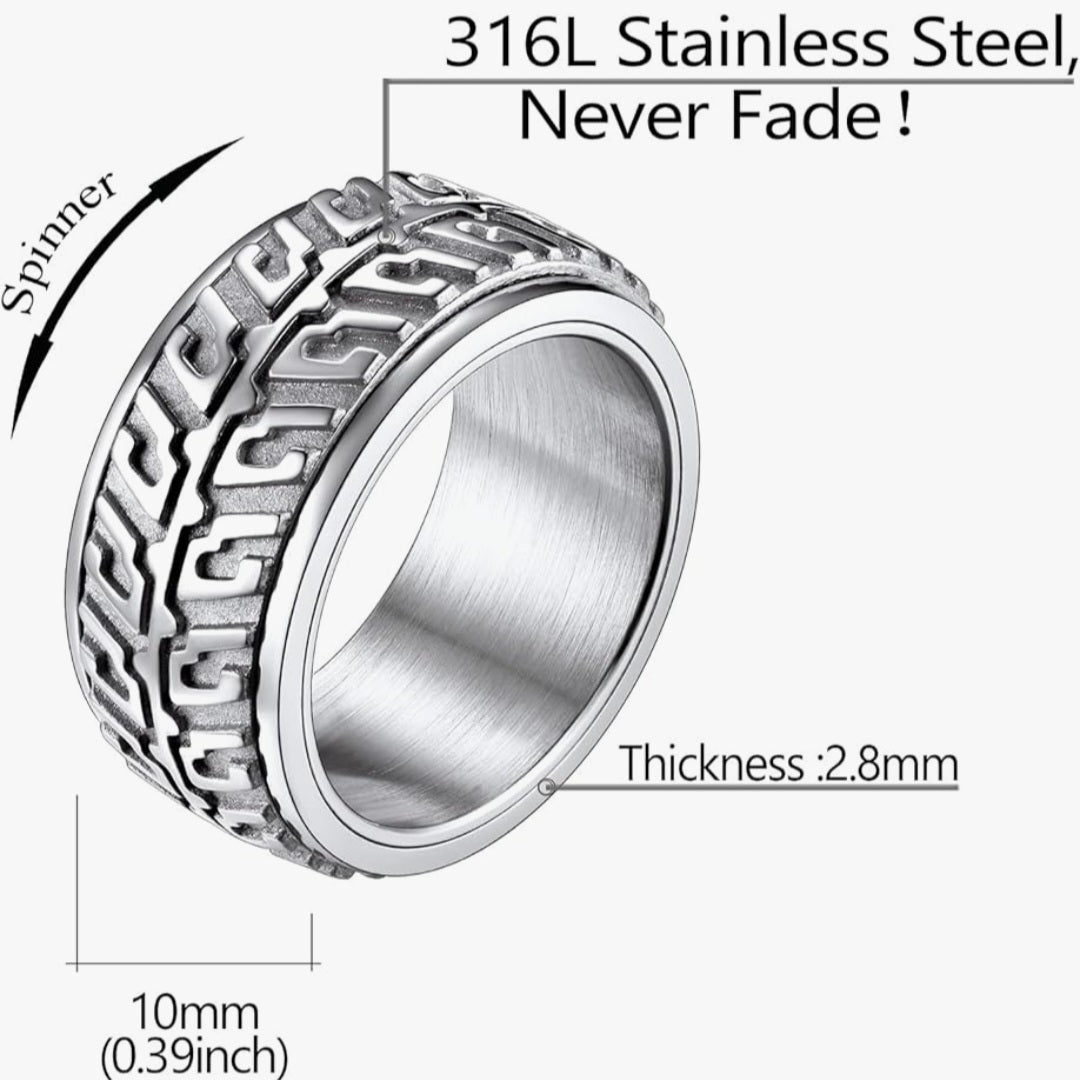 Ring Reifenprofil, Spinnerring, Edelstahl silber