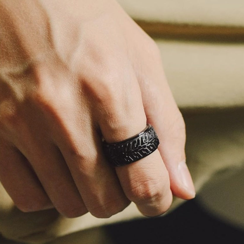 Ring Reifenprofil, Spinnerring, Edelstahl schwarz