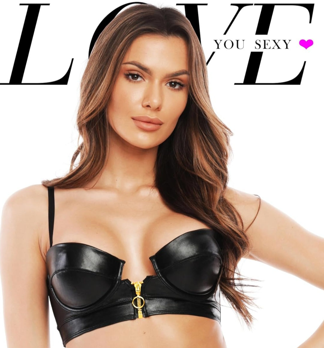 Bustier Kunstleder schwarz mit Reißverschluss, 90% Polyamid, 10% Elasthan