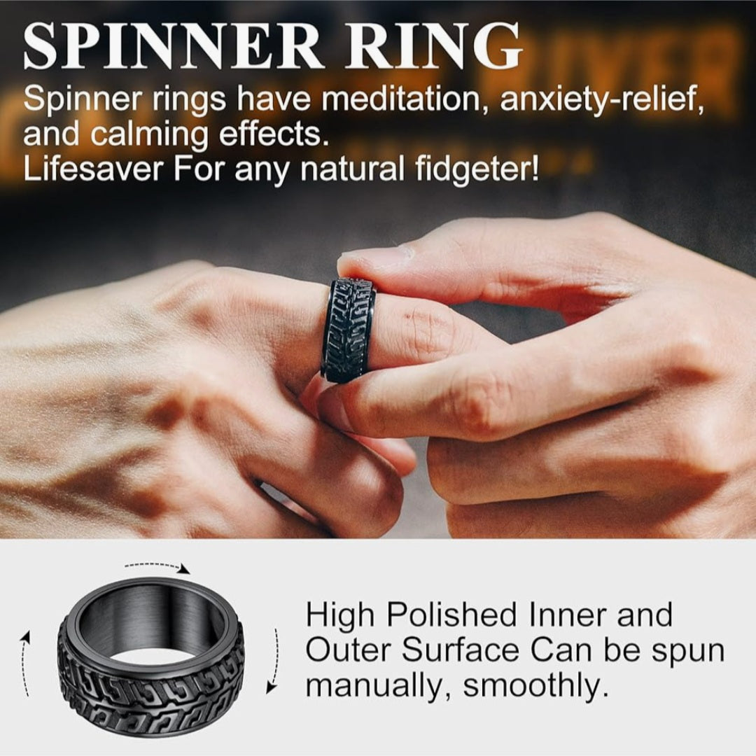 Ring Reifenprofil, Spinnerring, Edelstahl schwarz