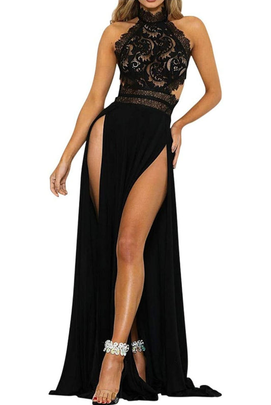 Kleid mit Spitze, Reißverschluss im Rückenteil, schwarz