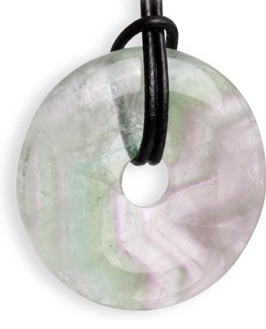 Halskette Regenbogenfluorit Donut 3,5cm auf Lederband