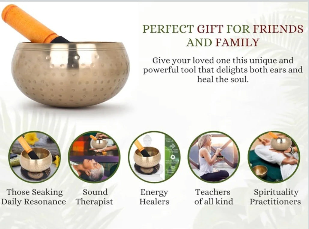 Klangschalen-Set, handgehämmertes Messing aus Tibet mit Kissen und Holzschlägel, Durchmesser 12,5cm