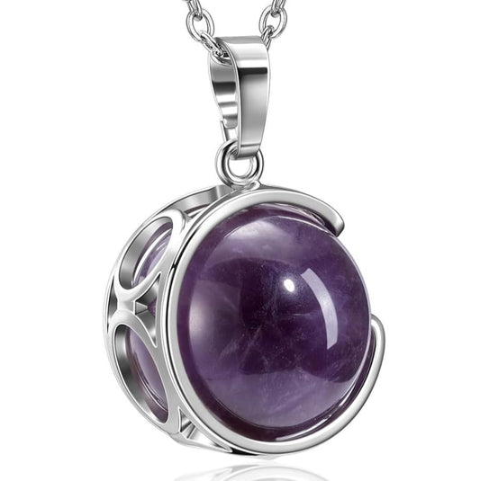 Halskette Amethyst in Mondsichel, Anhänger 31x19mm, Kette 60cm, Edelstahl