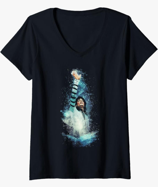 T-Shirt Michael Jackson, Baumwolle, V-Ausschnitt