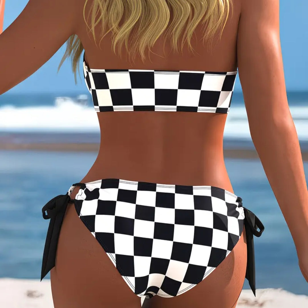 Bikini Motorsport-Zielflaggen-Design, 82% Polyamid, 18% Elasthan