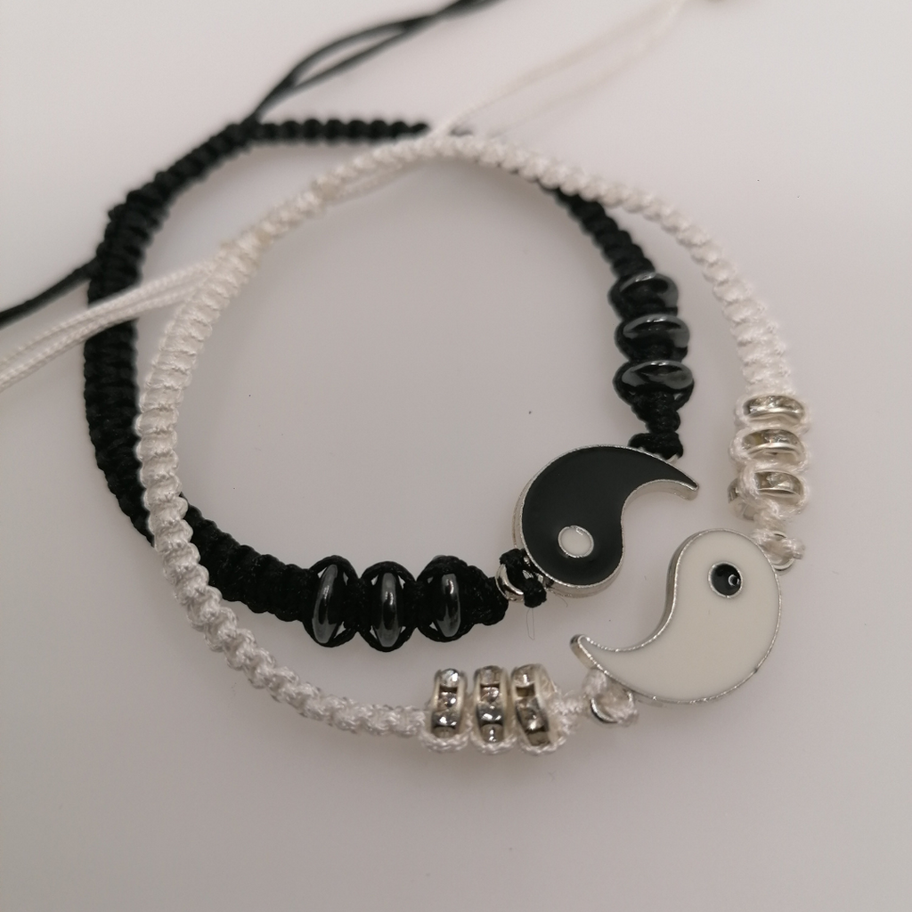 Armband-Set Yin Yang Kordel silber schwarz/weiß