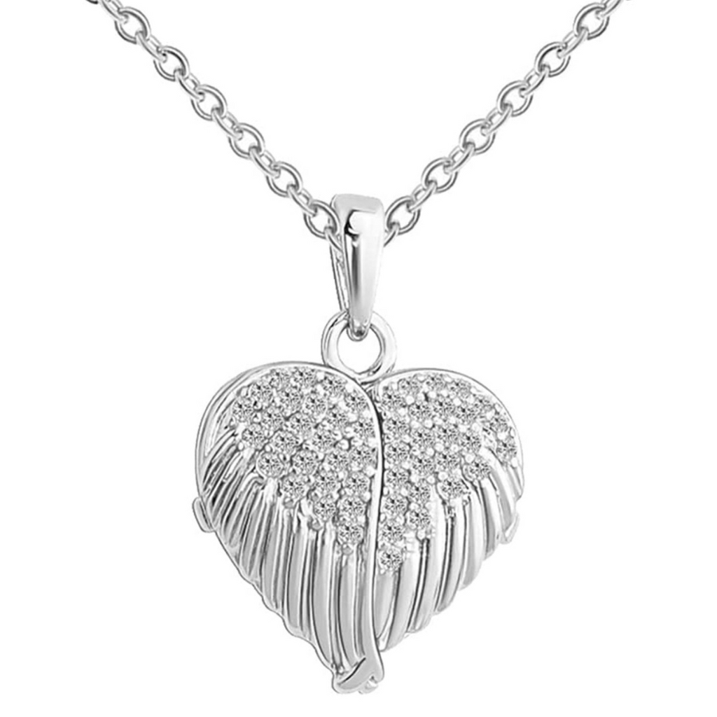 Halskette Herz-Medaillon mit Engelflügel