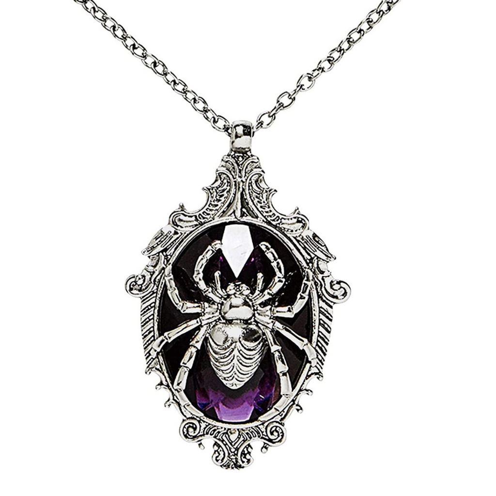 Halskette Spinne mit lila Stein Modeschmuck