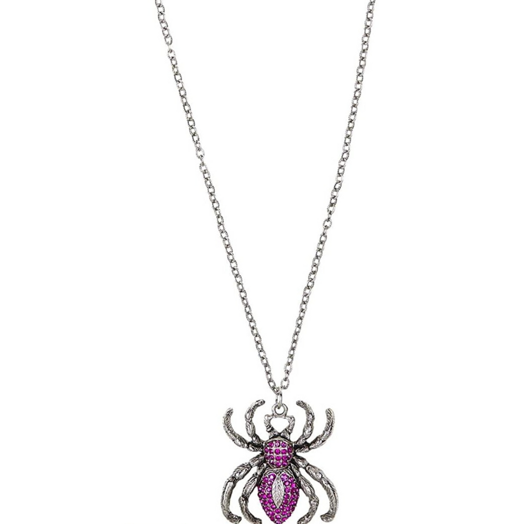 Halskette Spinne mit Zirkonia pink, Modeschmuck
