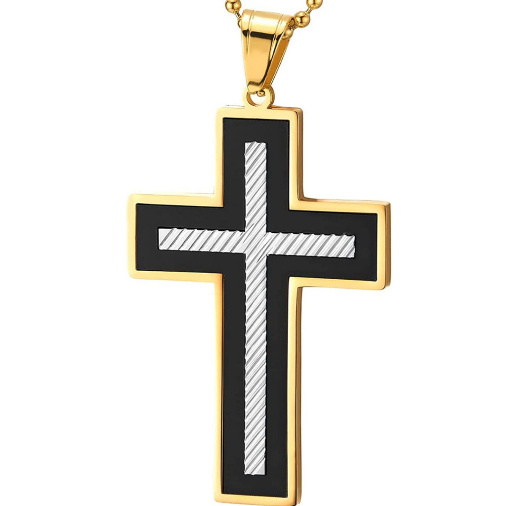 Halskette Kreuz Edelstahl schwarz/gold/silber