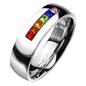 Ring Regenbogen mit bunte Zirkonia Edelstahl