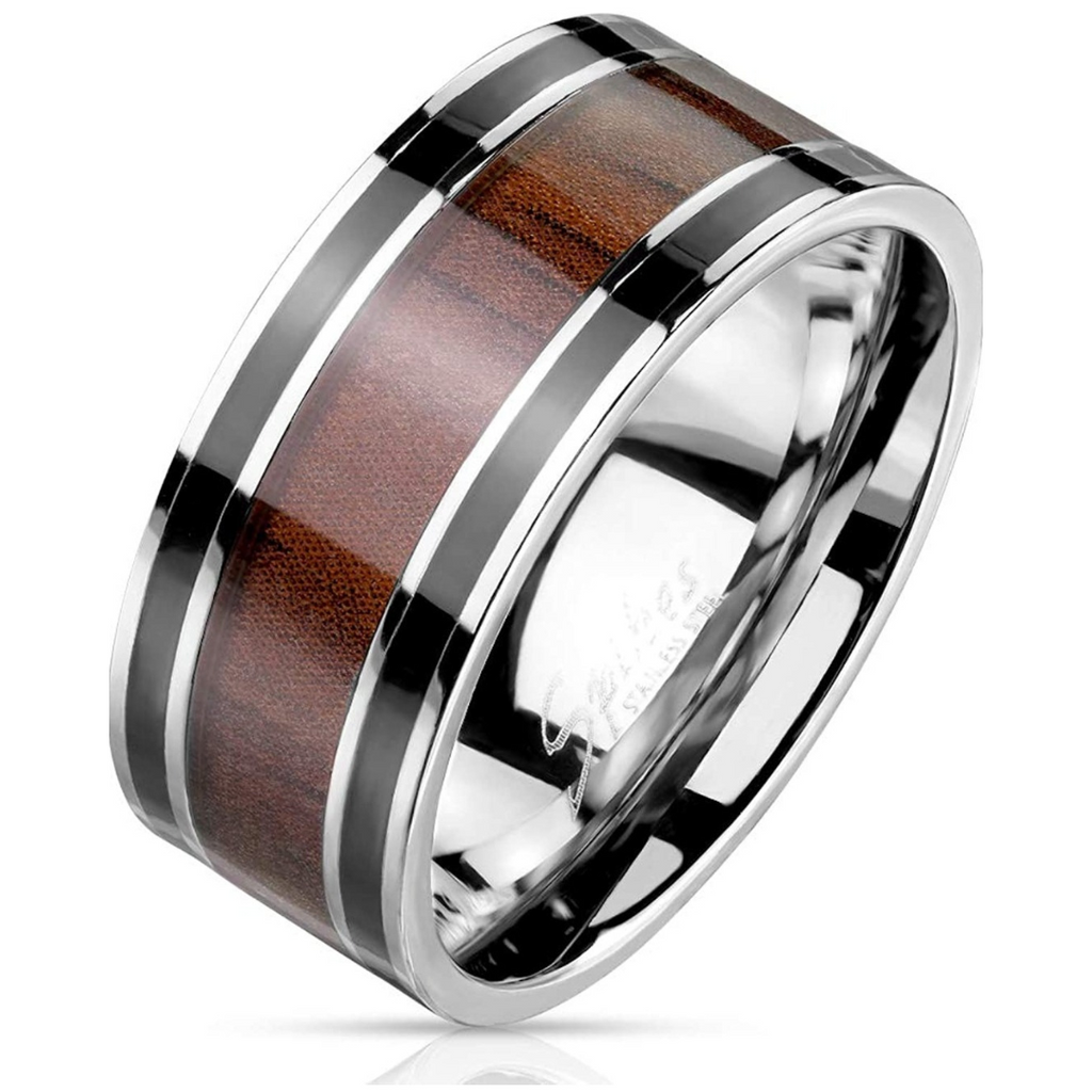 Ring Edelstahl mit Holz schwarz/braun