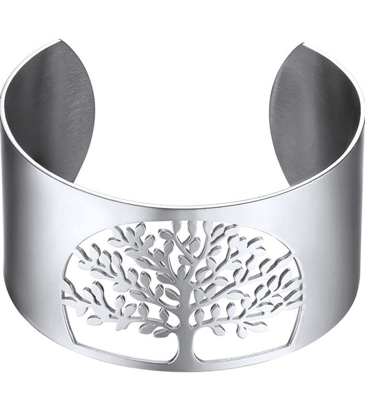 Armreifen Lebensbaum, Edelstahl, silber