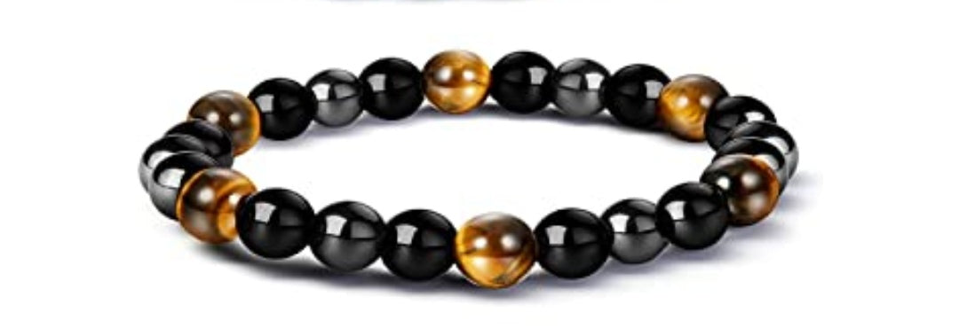 Armband Tigerauge/Obsidian/Hämatit, Kugeln 8mm