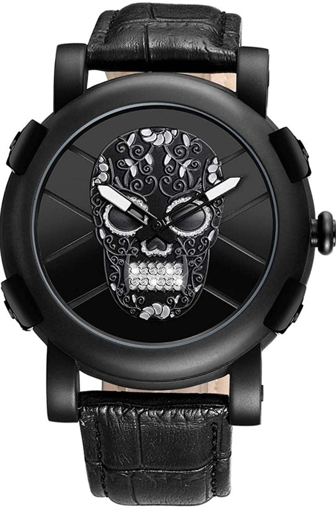 Uhr Totenkopf, Herren-Armbanduhr, Quarzuhr, wasserdicht, schwarz