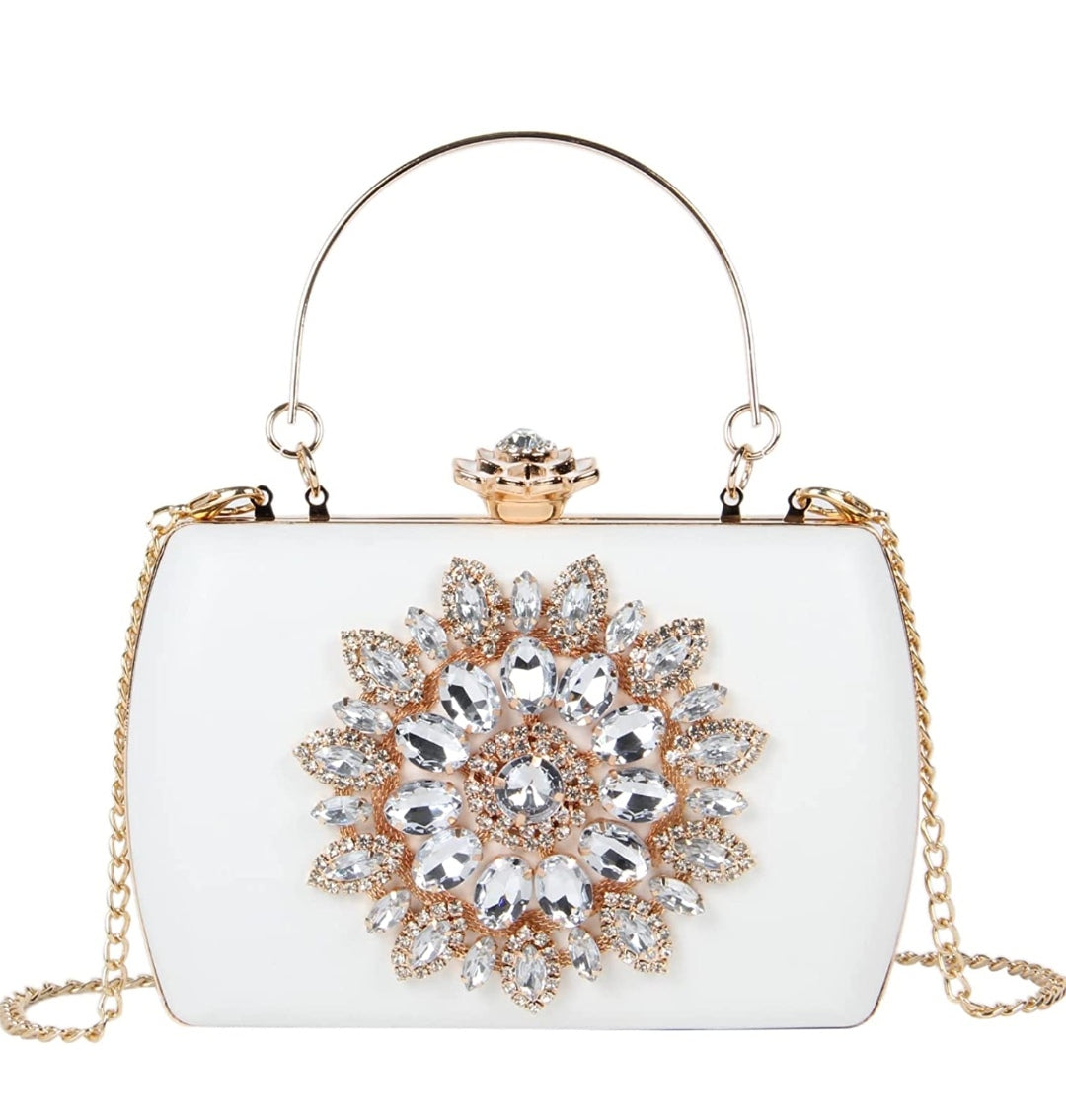 Tasche Abendtasche weiß/gold mit Kristallsteine
