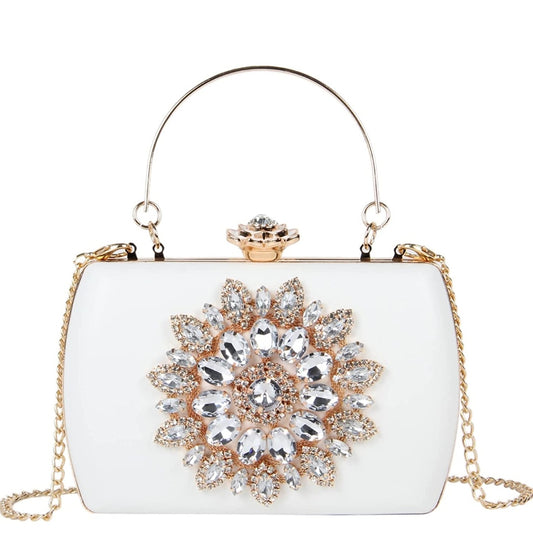 Tasche Abendtasche weiß/gold mit Kristallsteine