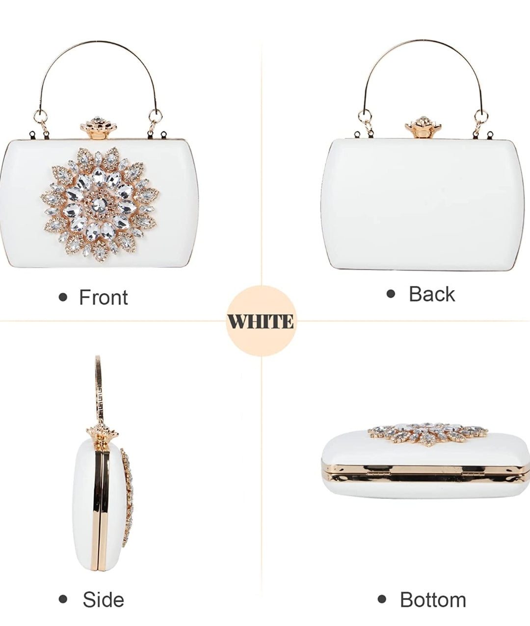 Tasche Abendtasche weiß/gold mit Kristallsteine