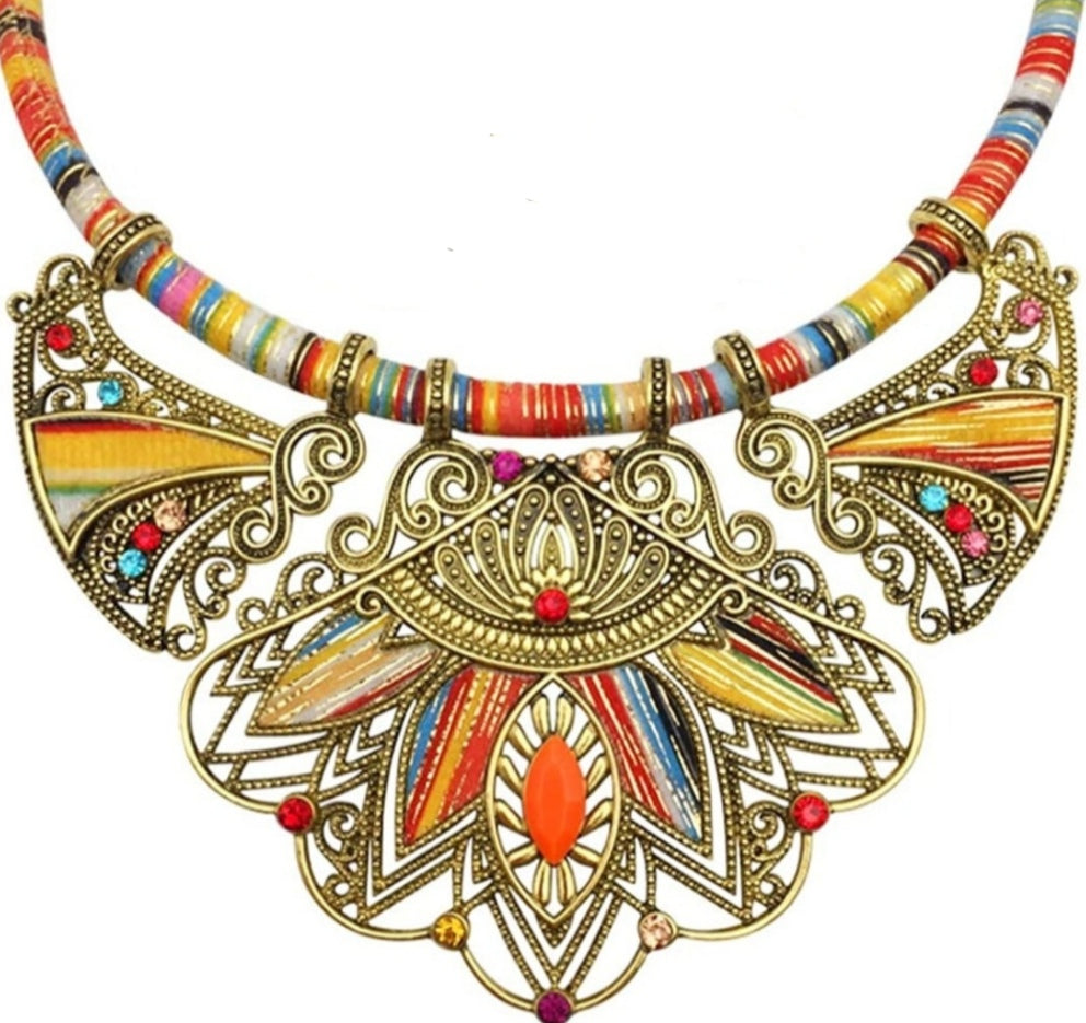 Halskette Statementkette Afrika gold/bunt Modeschmuck