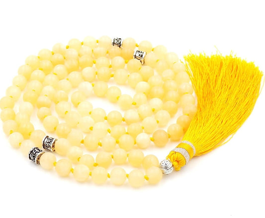 Halskette Mala, Edelstein, Kugeln 8mm, Kette Länge 100cm, Quaste 9cm