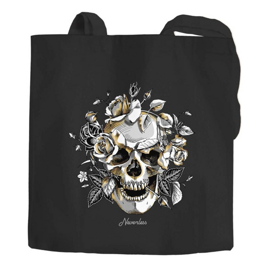 Tasche Totenkopf, Stoff, schwarz/gold