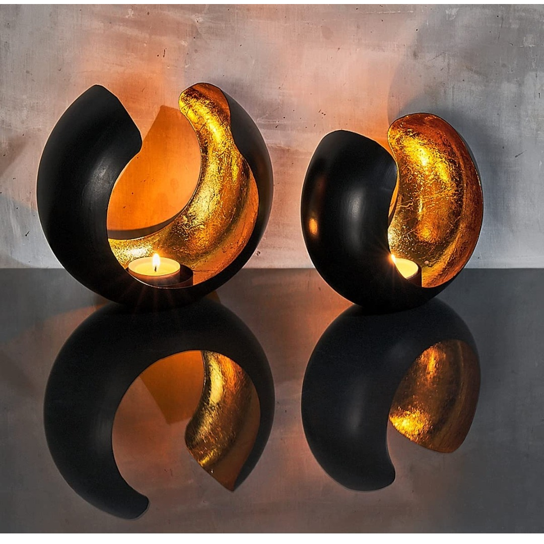Teelicht-Set Marrakesch, Metall, schwarz/gold