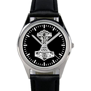 Uhr Thors Hammer, Lederband 36mm, schwarz