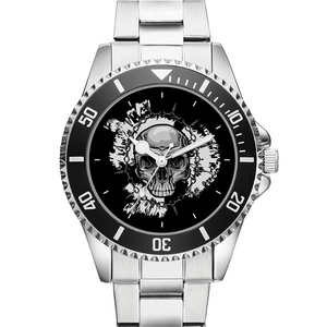 Uhr Armbanduhr Totenkopf Analog Quartz Metallband